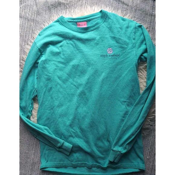 Simply Southern "Hang with my Dog" Sea Glass Green Long Sleeve Tee Small Floral - Picture 6 of 10